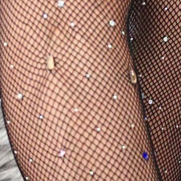 Crystalized Fishnet Tights Womens One Size OS Multi Color Gem Black Pantyhose - Picture 6 of 6